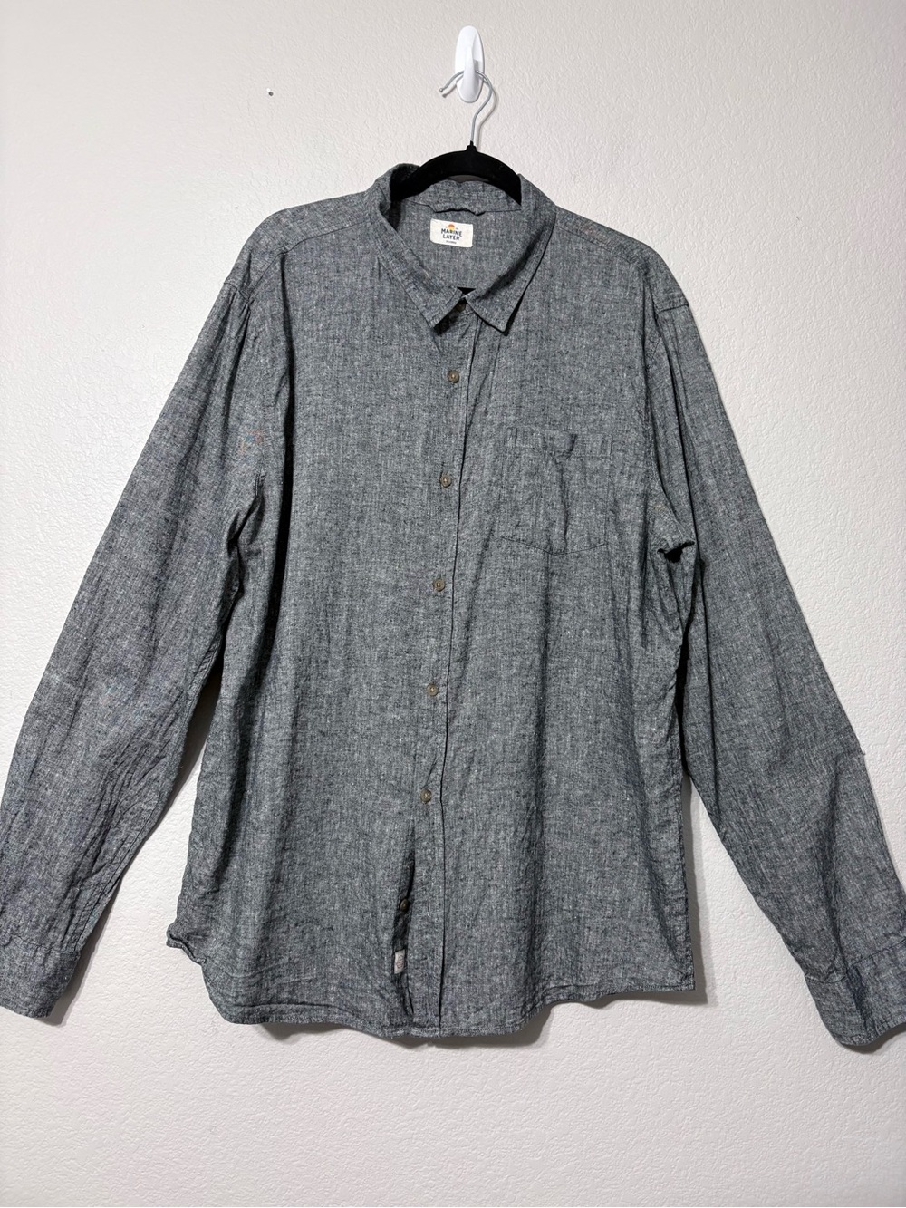 Marine Layer Men's Grey Black Hemp Lyocell Button-Down Casual Shirt LS XL